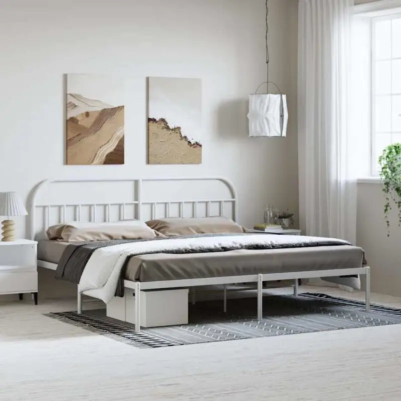 Klassiek metalen bedframe met extra opbergruimte en metalen latten - Wit / 193 x 203 cm / met hoofdbord - Bedden &