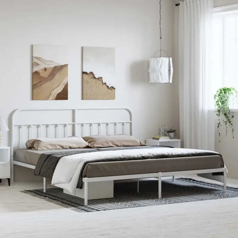 Klassiek metalen bedframe met extra opbergruimte en metalen latten - Wit / 193 x 203 cm / met hoofdbord - Bedden &