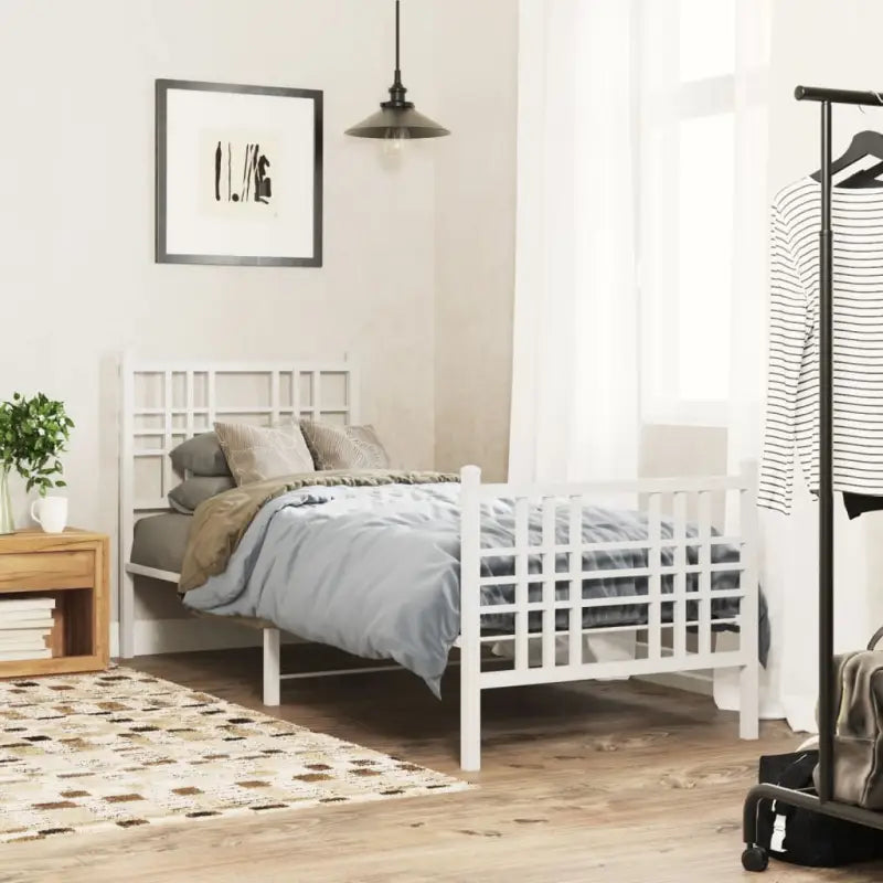 Klassiek metalen bedframe met extra opbergruimte en metalen latten - Wit / 80 x 200 cm / met hoofdbord & voetbord