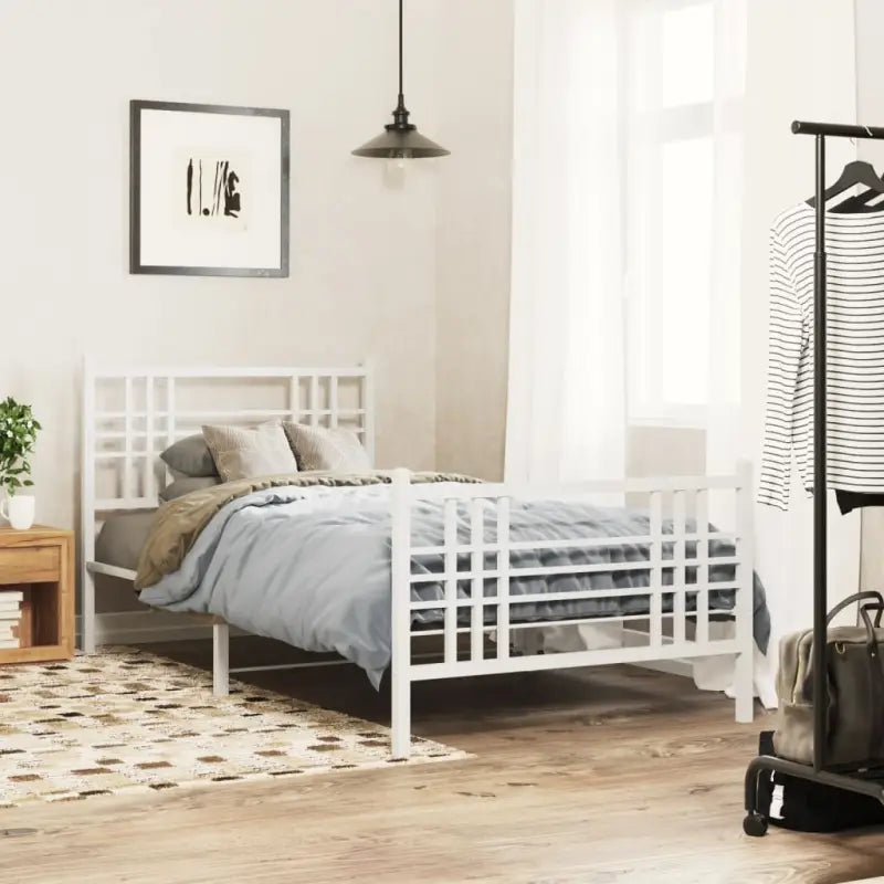 Klassiek metalen bedframe met extra opbergruimte en metalen latten - Wit / 90 x 200 cm / met hoofdbord & voetbord