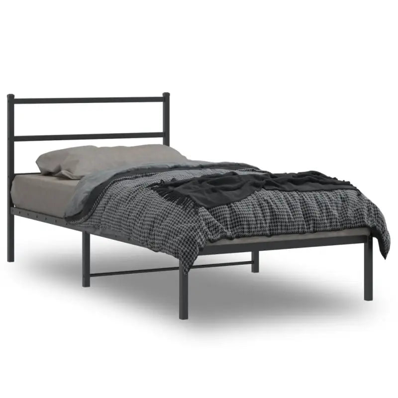 Klassiek metalen bedframe met extra opbergruimte en metalen latten - Zwart / 100 x 200 cm / met hoofdbord - Bedden &