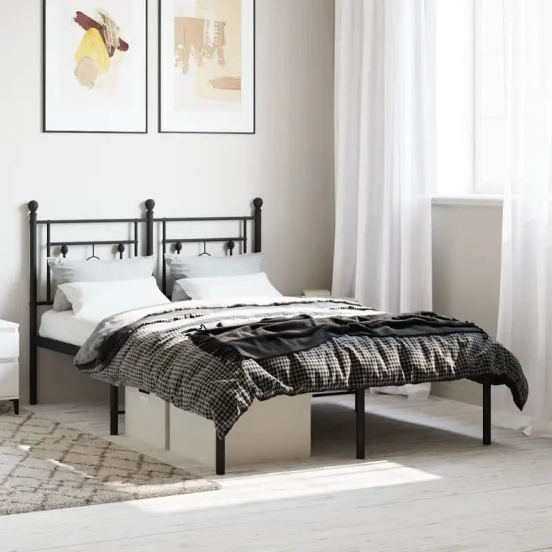 Klassiek metalen bedframe met extra opbergruimte en metalen latten - Zwart / 120 x 190 cm / met hoofdbord - Bedden &