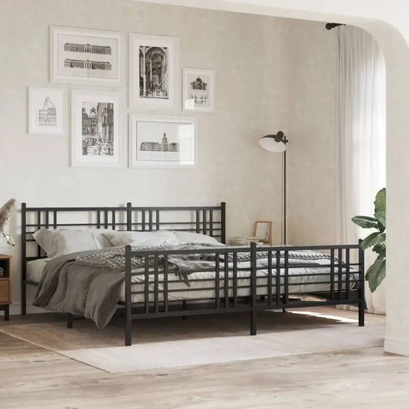 Klassiek metalen bedframe met extra opbergruimte en metalen latten - Zwart / 183 x 213 cm / met hoofdbord & voetbord