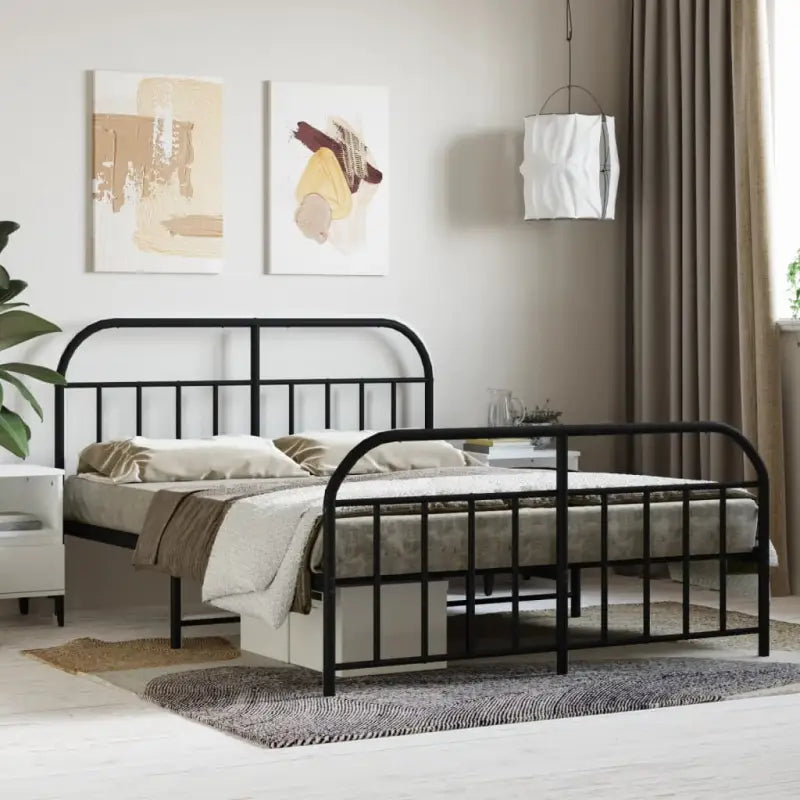 Klassiek metalen bedframe met extra opbergruimte en metalen latten - Zwart / 140 x 200 cm / met hoofdbord & voetbord