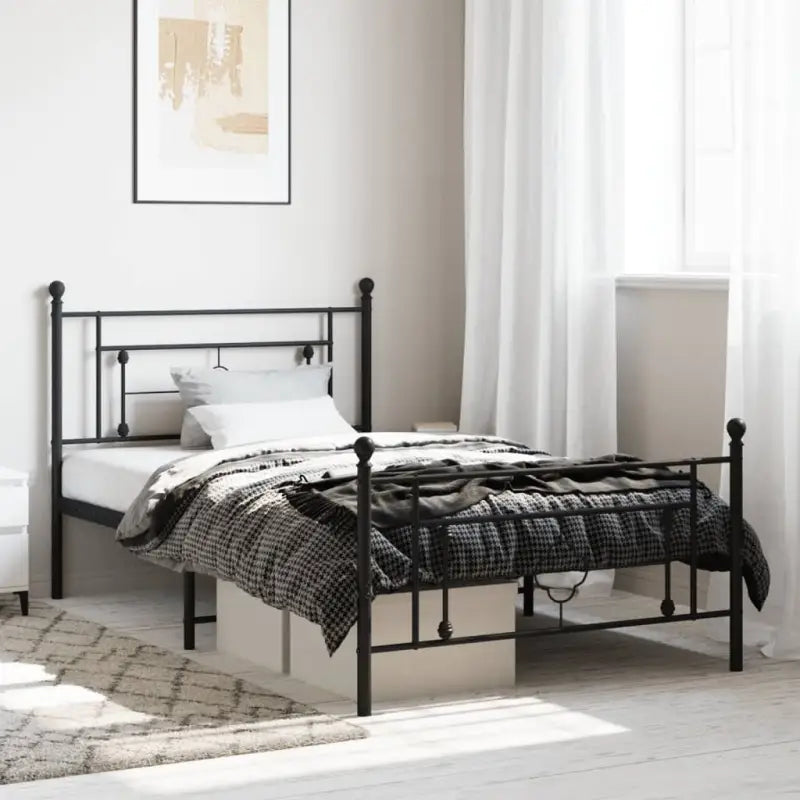 Klassiek metalen bedframe met extra opbergruimte en metalen latten - Zwart / 107 x 203 cm / met hoofdbord & voetbord