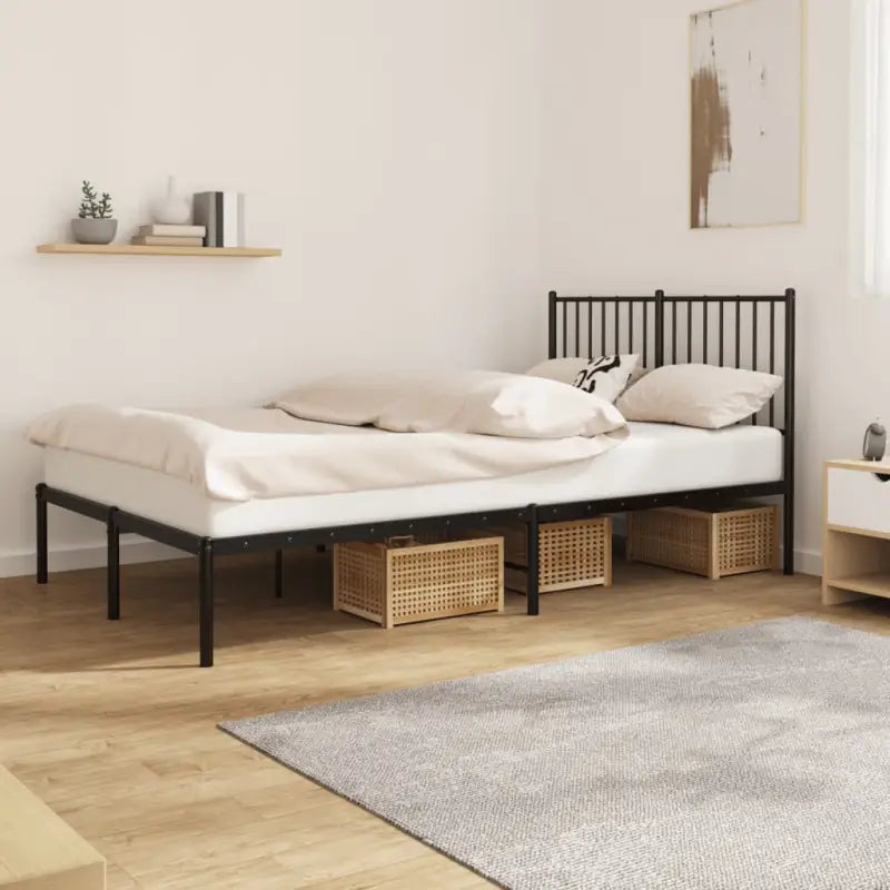 Klassiek metalen bedframe met extra opbergruimte en metalen latten - Zwart / 120 x 190 cm / met hoofdbord - Bedden &