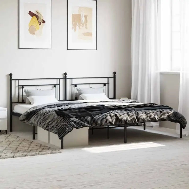 Klassiek metalen bedframe met extra opbergruimte en metalen latten - Zwart / 193 x 203 cm / met hoofdbord - Bedden &