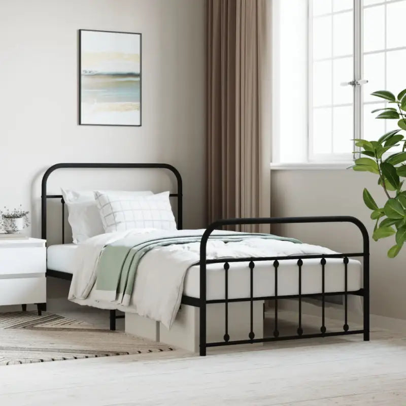 Klassiek metalen bedframe met extra opbergruimte en metalen latten - Zwart / 107 x 203 cm / met hoofdbord & voetbord