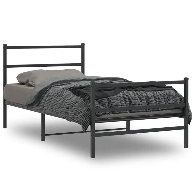 Klassiek metalen bedframe met extra opbergruimte en metalen latten - Zwart / 107 x 203 cm / met hoofdbord & voetbord