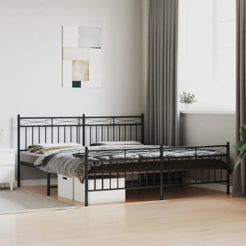 Klassiek metalen bedframe met extra opbergruimte en metalen latten - Zwart / 180 x 200 cm / met hoofdbord & voetbord