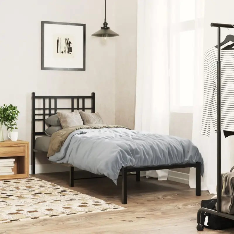 Klassiek metalen bedframe met extra opbergruimte en metalen latten - Zwart / 75 x 190 cm / met hoofdbord - Bedden &