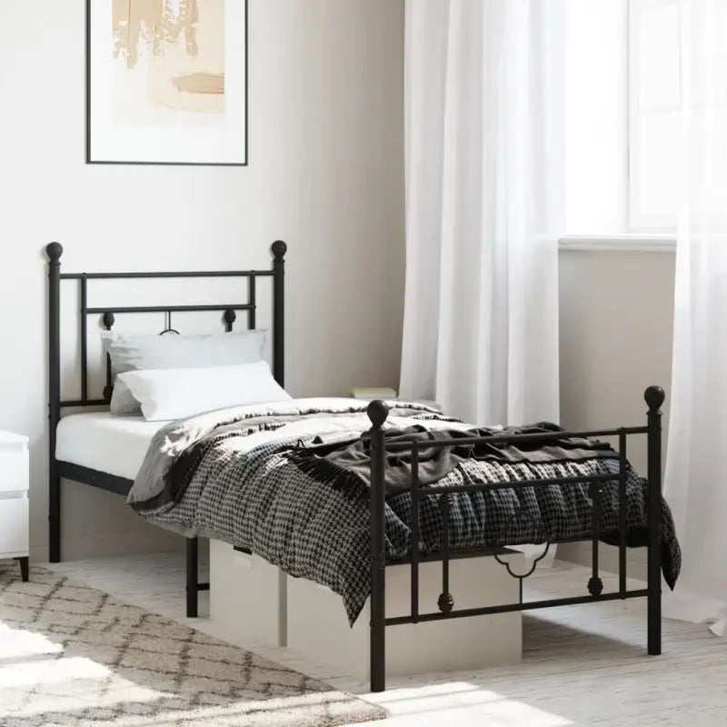 Klassiek metalen bedframe met extra opbergruimte en metalen latten - Zwart / 80 x 200 cm / met hoofdbord & voetbord