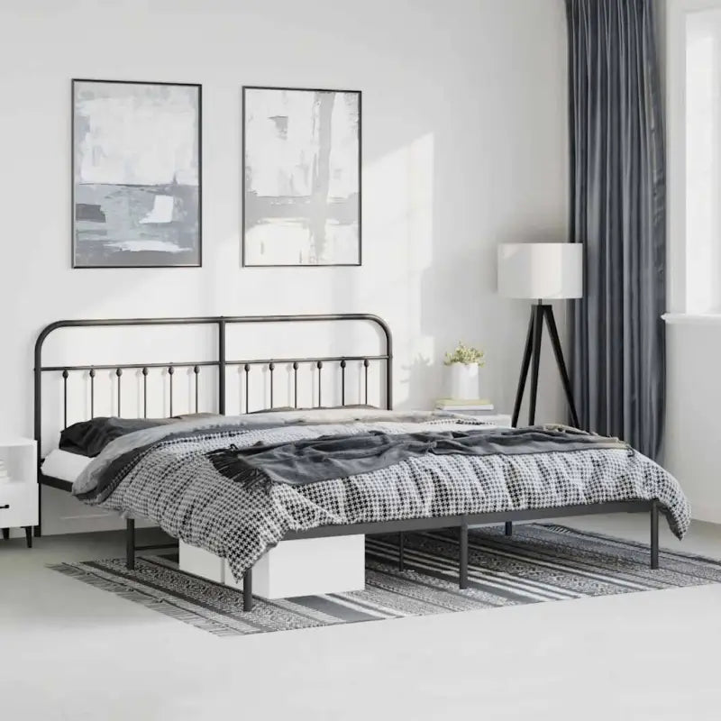 Klassiek metalen bedframe met extra opbergruimte en metalen latten - Zwart / 193 x 203 cm / met hoofdbord - Bedden &