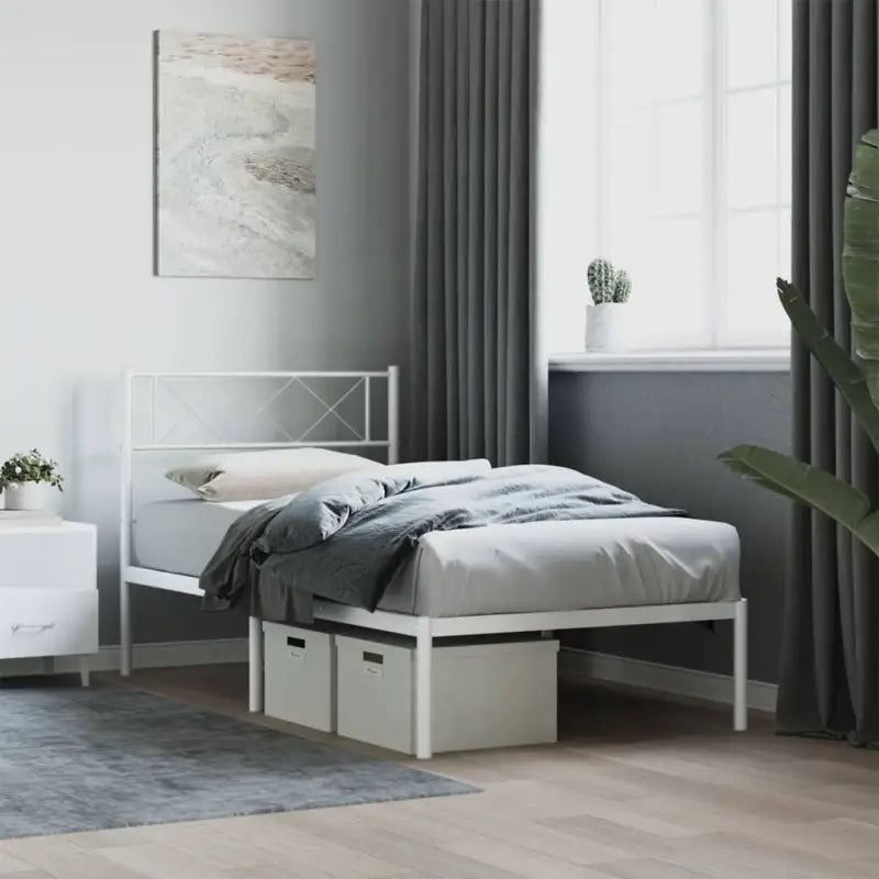 Klassiek metalen bedframe met metalen latten en extra opbergruimte - Wit / 107 x 203 cm / met hoofdbord - Bedden &