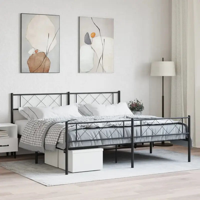 Klassiek metalen bedframe met metalen latten en extra opbergruimte - Zwart / 180 x 200 cm / met hoofdbord & voetbord