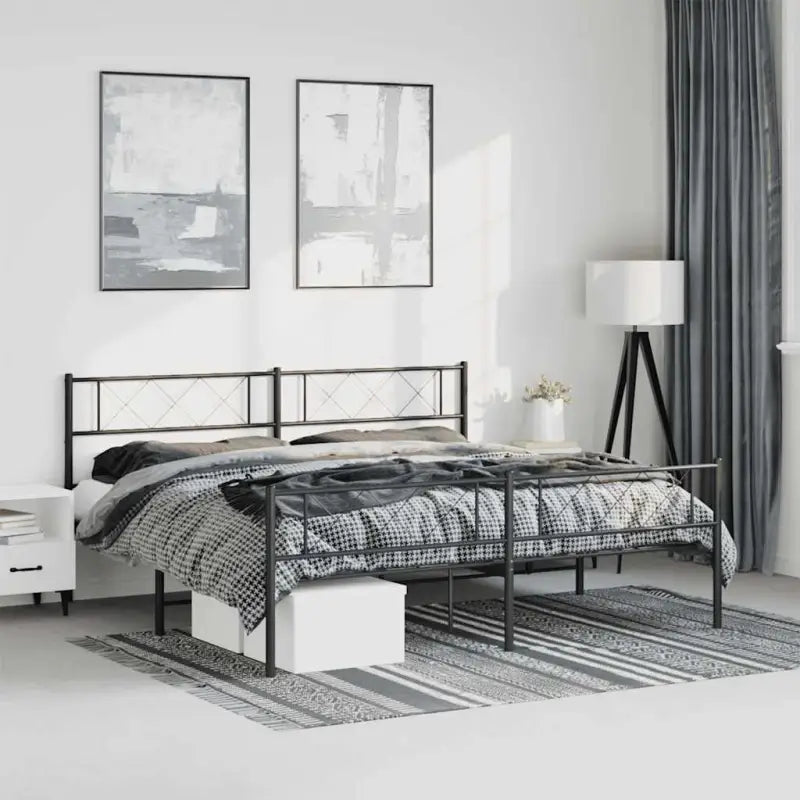 Klassiek metalen bedframe met metalen latten en extra opbergruimte - Zwart / 193 x 203 cm / met hoofdbord & voetbord