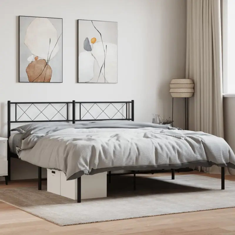 Klassiek metalen bedframe met metalen latten en extra opbergruimte - Zwart / 120 x 200 cm / met hoofdbord - Bedden &