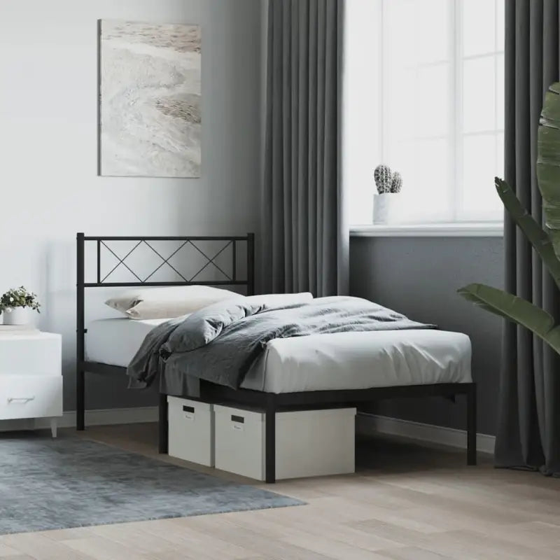 Klassiek metalen bedframe met metalen latten en extra opbergruimte - Zwart / 75 x 190 cm / met hoofdbord - Bedden &