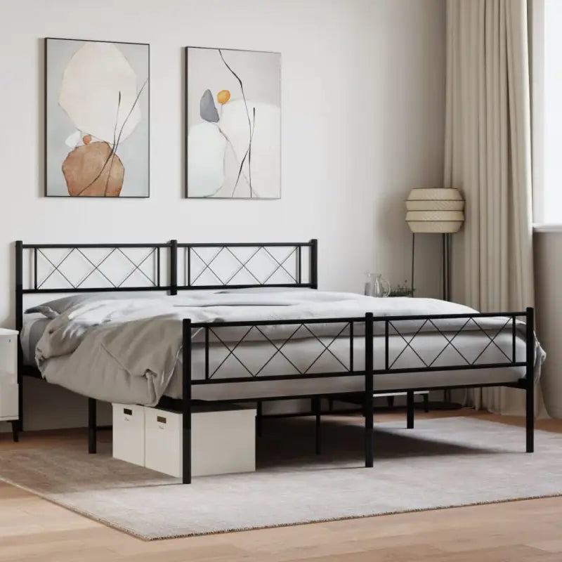 Klassiek metalen bedframe met metalen latten en extra opbergruimte - Zwart / 120 x 190 cm / met hoofdbord & voetbord