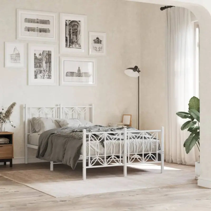 Klassiek metalen latten bedframe met extra opbergruimte - Wit / 120 x 190 cm / met hoofdbord & voetbord - Bedden &