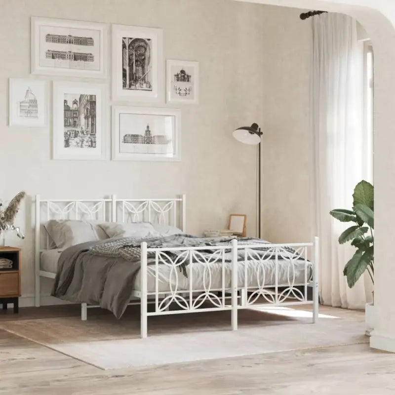 Klassiek metalen latten bedframe met extra opbergruimte - Wit / 140 x 190 cm / met hoofdbord & voetbord - Bedden &