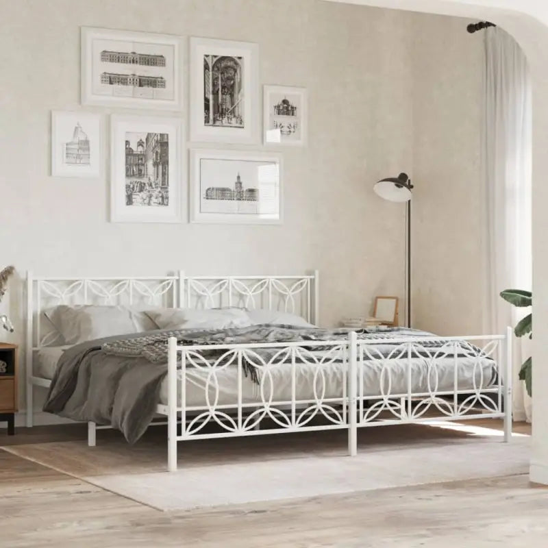 Klassiek metalen latten bedframe met extra opbergruimte - Wit / 200 x 200 cm / met hoofdbord & voetbord - Bedden &