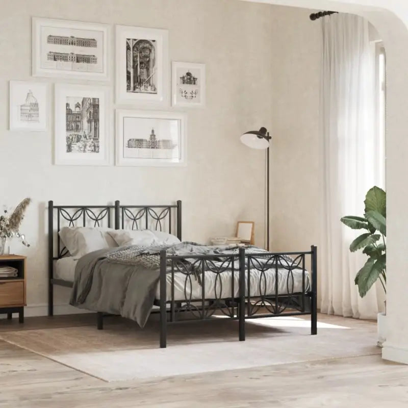 Klassiek metalen latten bedframe met extra opbergruimte - Zwart / 120 x 190 cm / met hoofdbord & voetbord - Bedden &
