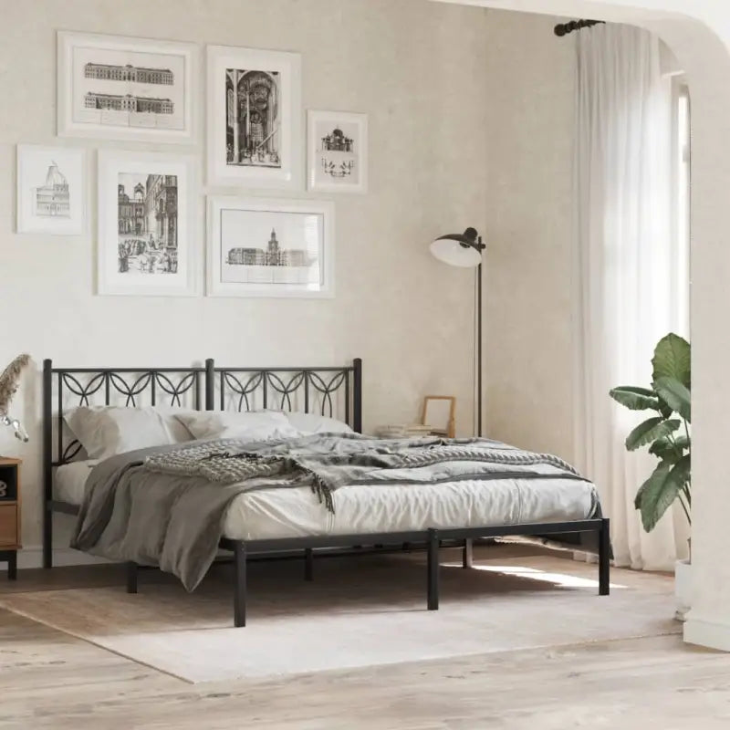 Klassiek metalen latten bedframe met extra opbergruimte - Zwart / 160 x 200 cm / met hoofdbord - Bedden & bedframes