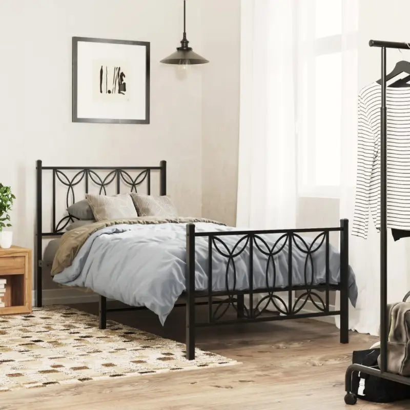 Klassiek metalen latten bedframe met extra opbergruimte - Zwart / 90 x 200 cm / met hoofdbord & voetbord - Bedden &