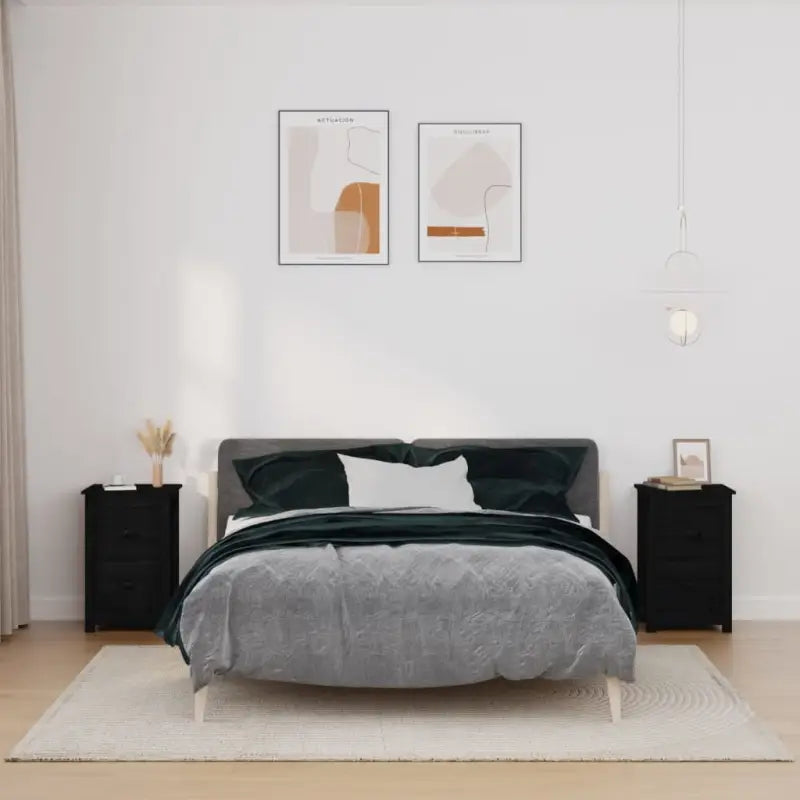 Klassiek nachtkastje van massief grenenhout voor een elegante interieurstijl - Zwart / 2 - Nachtkastjes