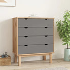 Klassieke houten commode met massief grenenhout voor Scandinavisch interieur - Bruin en grijs / 1 - Commodes &