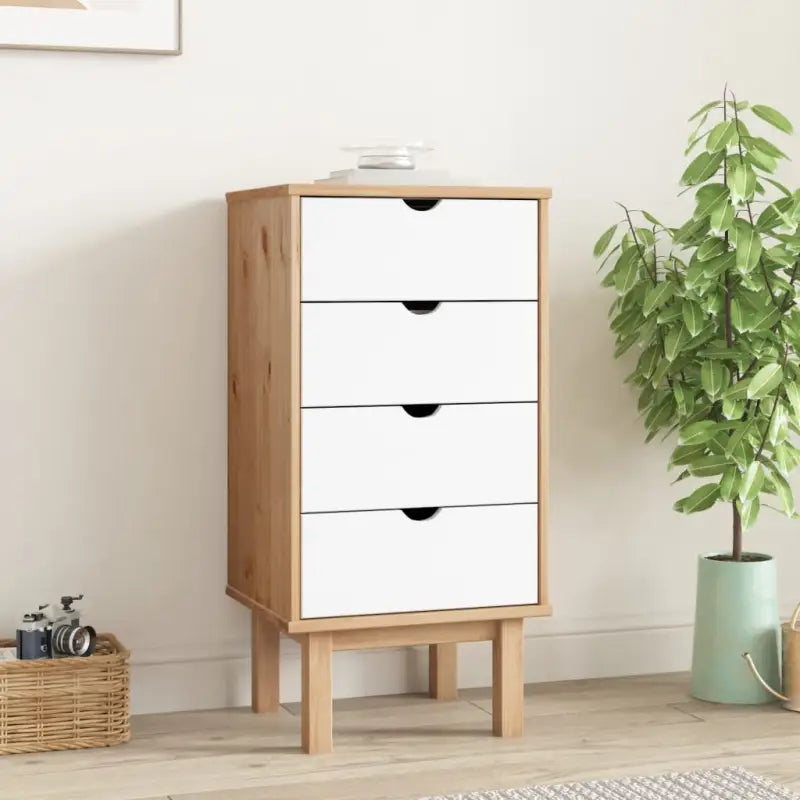 Klassieke houten ladekast van massief grenenhout met Scandinavisch design - Bruin en wit / 1 - Commodes & ladekasten