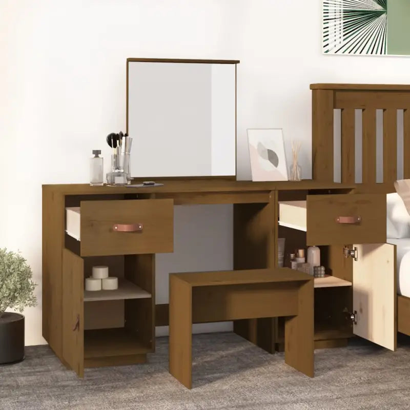 Klassieke kaptafelset van massief grenenhout voor binnen handbereik - Slaapkamerkaptafels