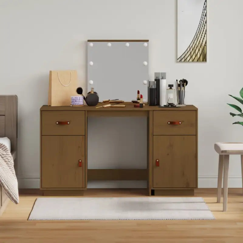 Klassieke slaapkamerkaptafelset met massief grenenhout en LED verlichting - Slaapkamerkaptafels