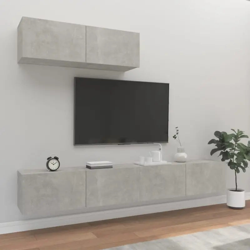 Klassieke TV-meubels in bewerkt hout met trendy en praktische design - Betongrijs / 3 / 100 cm - Tv-meubels