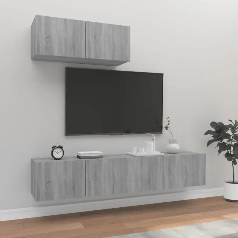 Klassieke TV-meubels in bewerkt hout met trendy en praktische design - Grijs sonoma / 3 / 80 cm - Tv-meubels