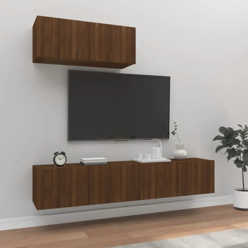 Klassieke TV-meubels in bewerkt hout met trendy en praktische design - Bruineiken / 3 / 80 cm - Tv-meubels