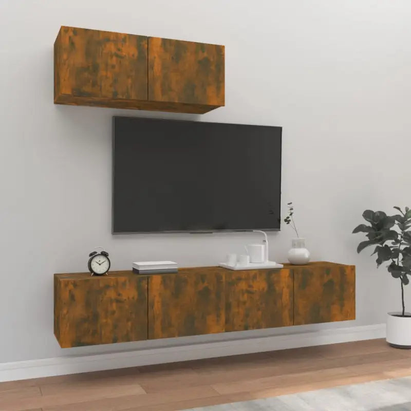 Klassieke TV-meubels in bewerkt hout met trendy en praktische design - Gerookt eiken / 3 / 80 cm - Tv-meubels