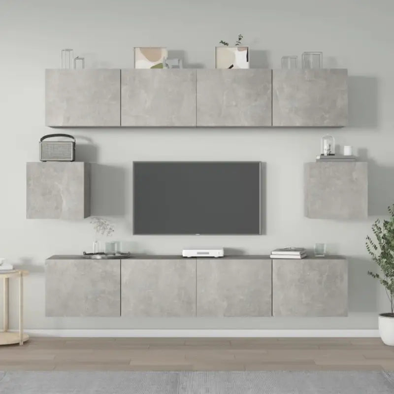 Klassieke Tv-meubels met bewerkt hout en hoogwaardig design - Betongrijs / 6 / 80 cm - Tv-meubels