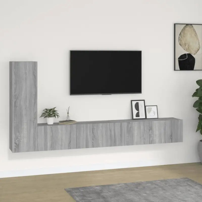 Klassieke Tv-meubels met bewerkt hout voor een stijlvolle kamer - Grijs sonoma / 3 / 100 cm - Tv-meubels