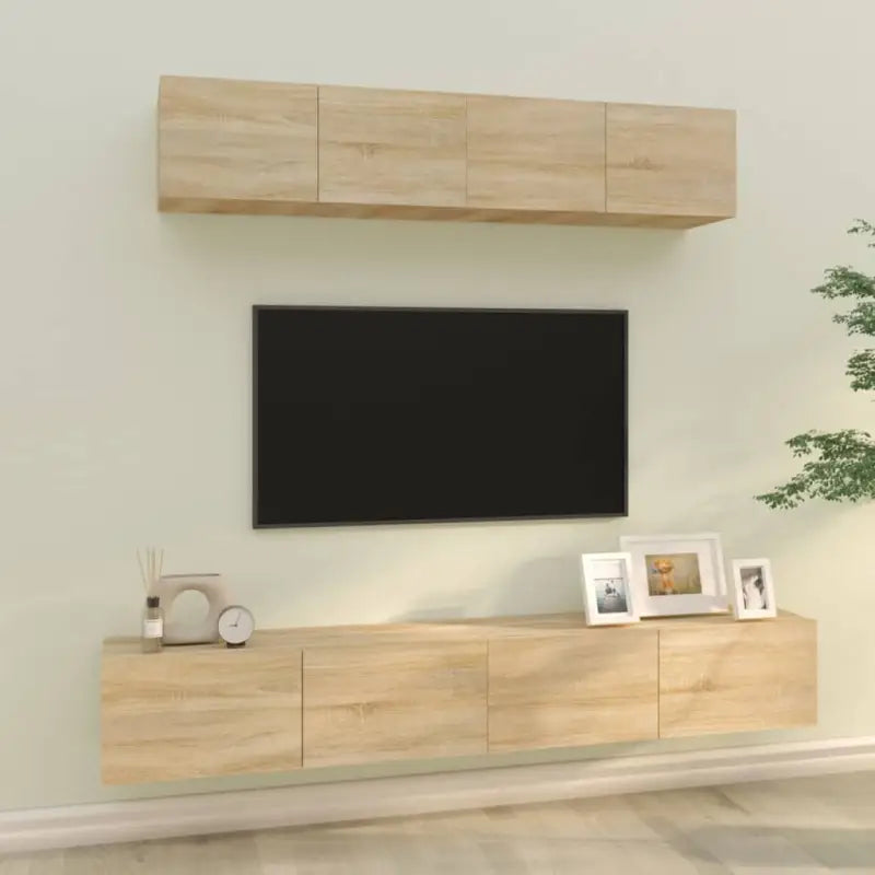 Klassieke Tv-meubels van bewerkt hout met stabiel en stijlvol ontwerp - Sonoma eiken / 4 / 100 cm - Tv-meubels