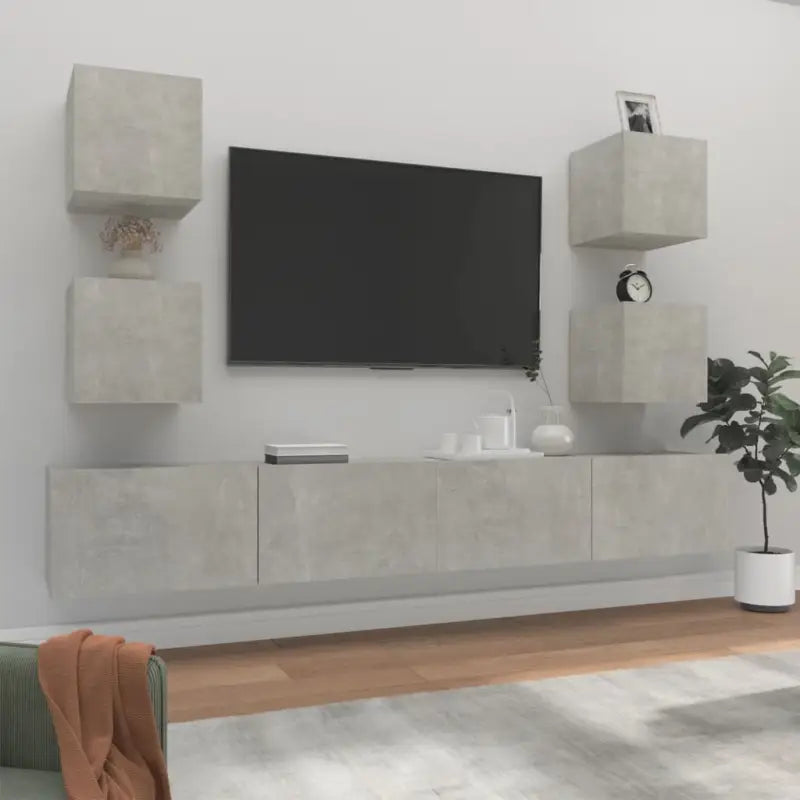 Klassieke Tv-meubels van bewerkt hout met trendy en praktische design - Betongrijs / 6 / 100 cm - Tv-meubels