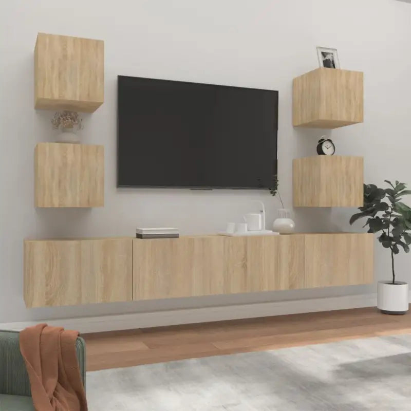 Klassieke Tv-meubels van bewerkt hout met trendy en praktische design - Sonoma eiken / 6 / 100 cm - Tv-meubels
