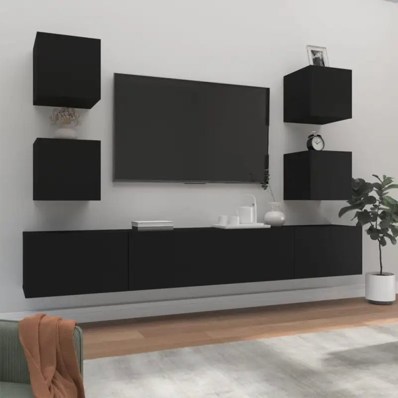 Klassieke Tv-meubels van bewerkt hout met trendy en praktische design - Zwart / 6 / 100 cm - Tv-meubels