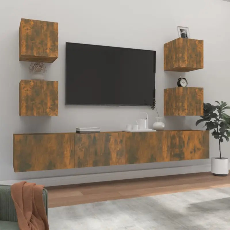 Klassieke Tv-meubels van bewerkt hout met trendy en praktische design - Gerookt eiken / 6 / 100 cm - Tv-meubels