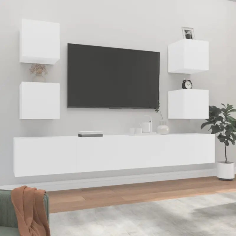 Klassieke Tv-meubels van bewerkt hout met trendy en praktische design - Wit / 6 / 100 cm - Tv-meubels