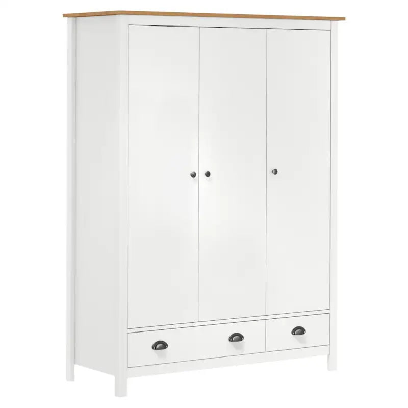 Kledingkast van massief grenenhout met groot vak en handige lades - Wit en bruin / 1 - Kledingkasten