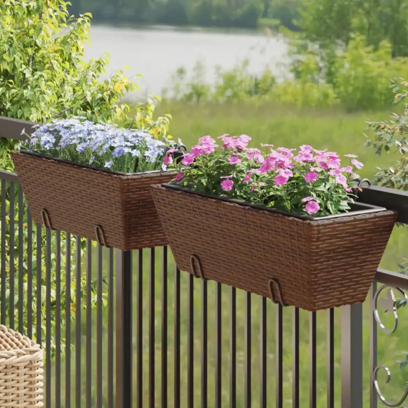 Kunststof pot met poly rattan uitstraling voor bloemen en planten - Bruin / 54 x 22 x 18 cm / 1 - Bloempotten &