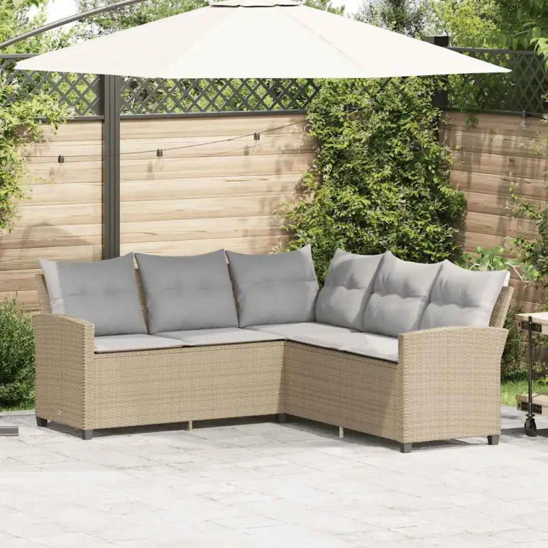 L-vormige bank met poly rattan voor een comfortabele zitervaring buiten - 1 / Beige / Lichtgrijs - Tuinsets