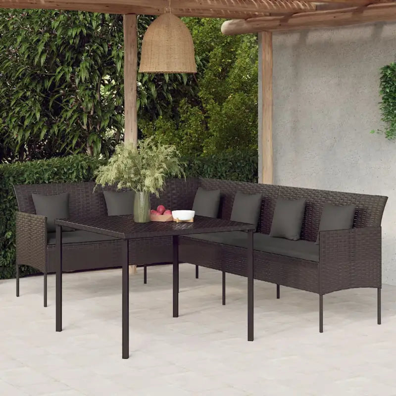 L-vormige bank tuinset met poly rattan en gepoedercoat staal - Zwart - Tuinsets